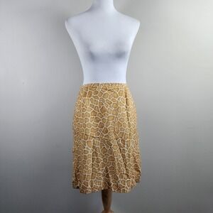 Liz Claiborne Giraffe Print Skirt Womens 8 Tan Rayon Lined Knee Length Safari